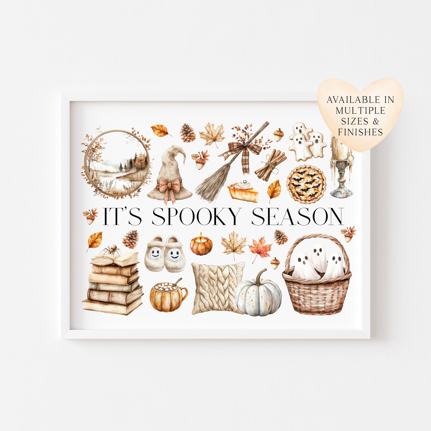 Halloween beige cosy cute spooky Autumn moon board Print unframed wall art poster print