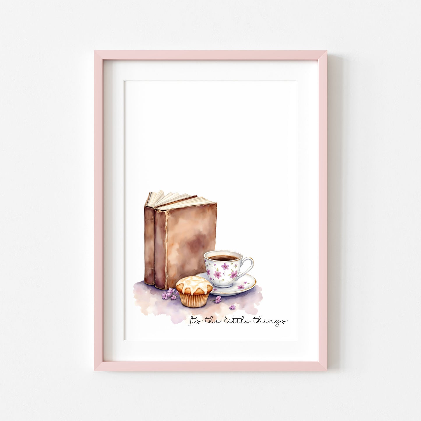Book Lover Print, Coffee Cup Watercolour Art, Cosy Bookish Wall Decor (unframed)