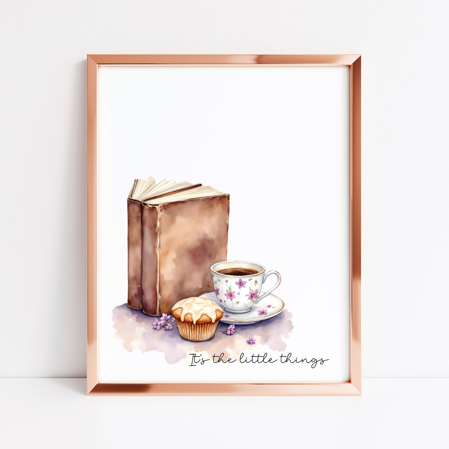 Book Lover Print, Coffee Cup Watercolour Art, Cosy Bookish Wall Decor (unframed)