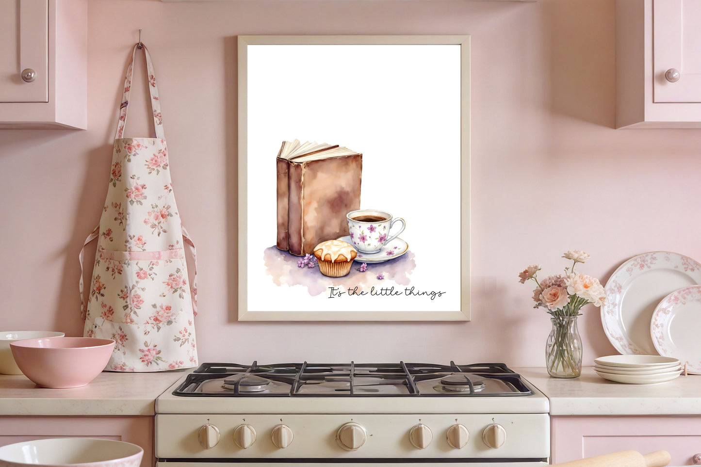 Book Lover Print, Coffee Cup Watercolour Art, Cosy Bookish Wall Decor (unframed)