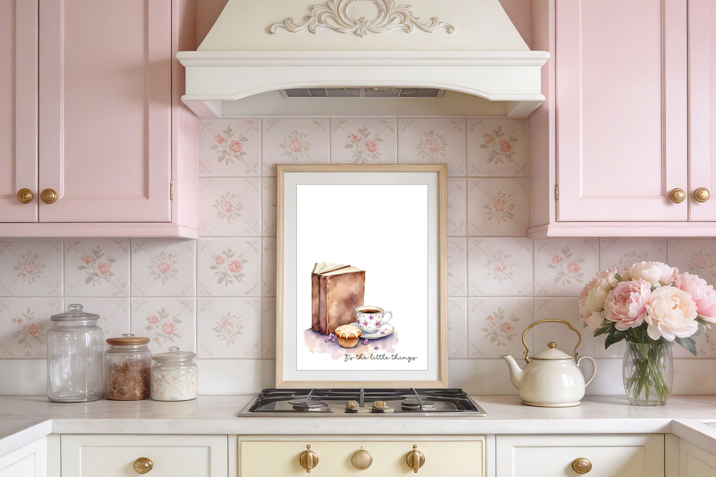 Book Lover Print, Coffee Cup Watercolour Art, Cosy Bookish Wall Decor (unframed)