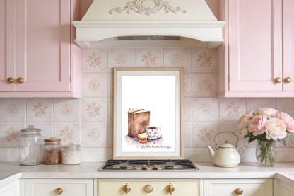 Book Lover Print, Coffee Cup Watercolour Art, Cosy Bookish Wall Decor (unframed)