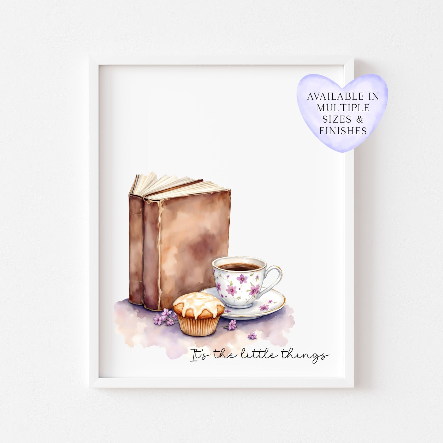 Book Lover Print, Coffee Cup Watercolour Art, Cosy Bookish Wall Decor (unframed)
