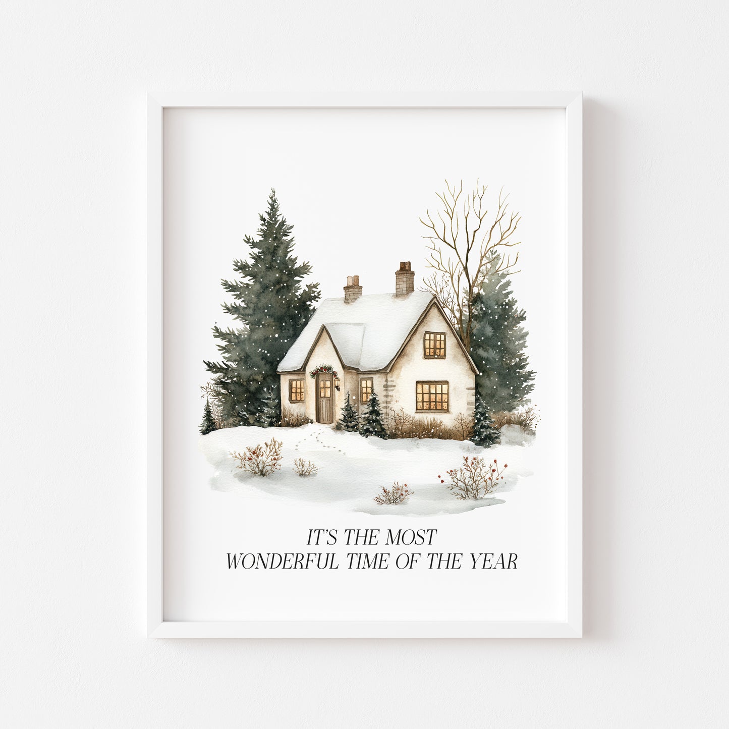 Christmas Print, Green white xmas scenery home xmas landscape Wall Art (unframed)