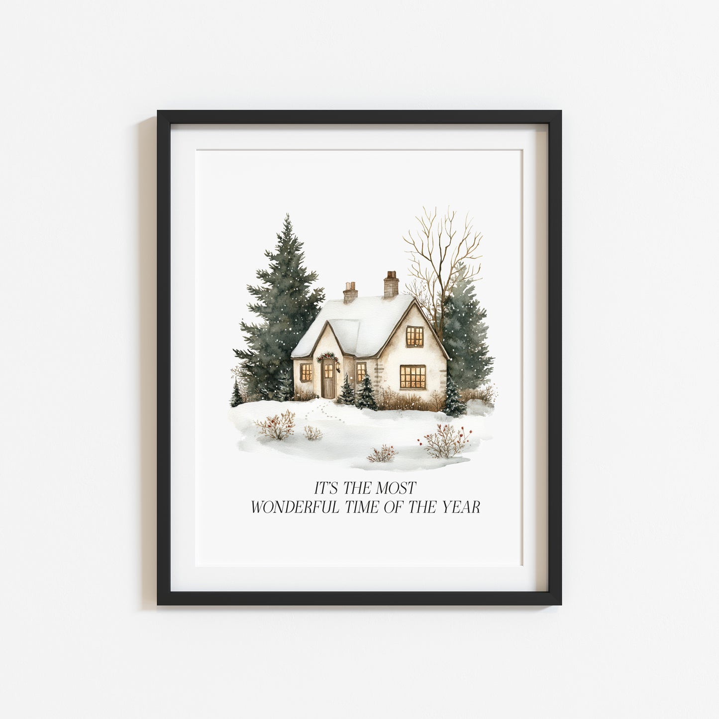 Christmas Print, Green white xmas scenery home xmas landscape Wall Art (unframed)