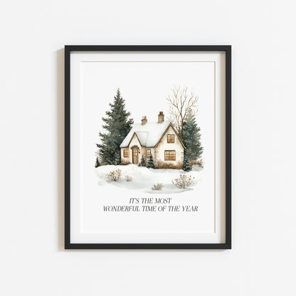 Christmas Print, Green white xmas scenery home xmas landscape Wall Art (unframed)