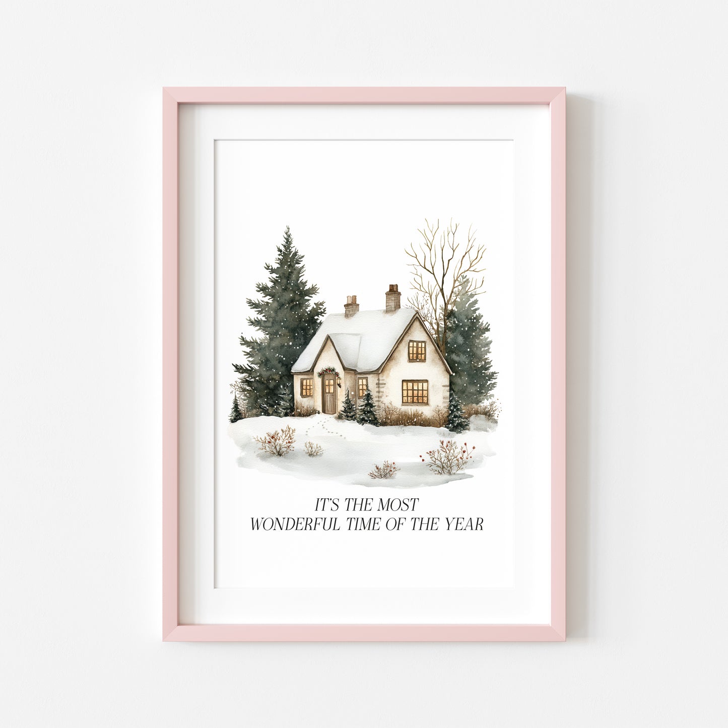 Christmas Print, Green white xmas scenery home xmas landscape Wall Art (unframed)