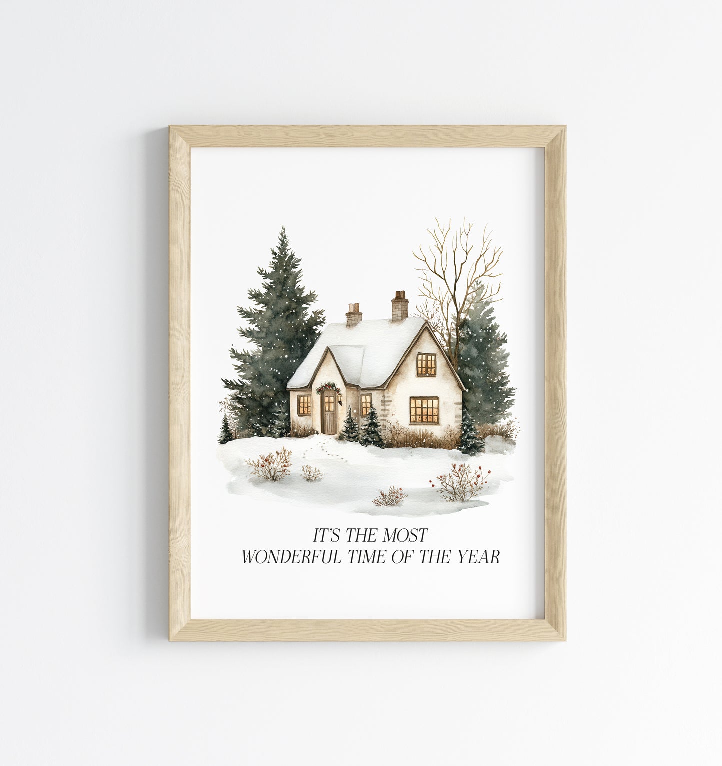 Christmas Print, Green white xmas scenery home xmas landscape Wall Art (unframed)