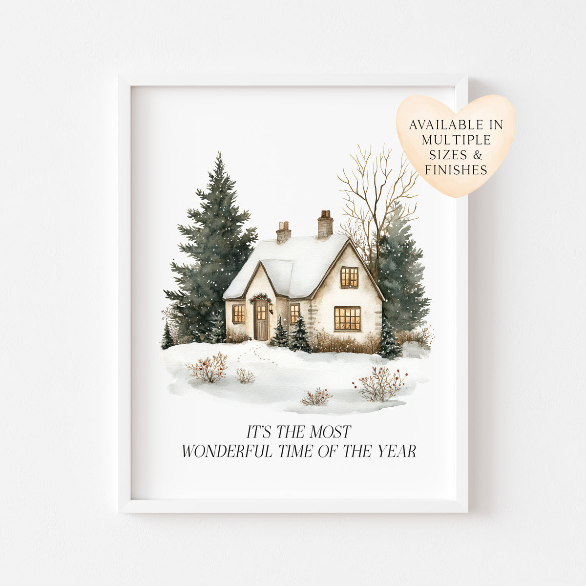 Christmas Print, Green white xmas scenery home xmas landscape Wall Art (unframed)