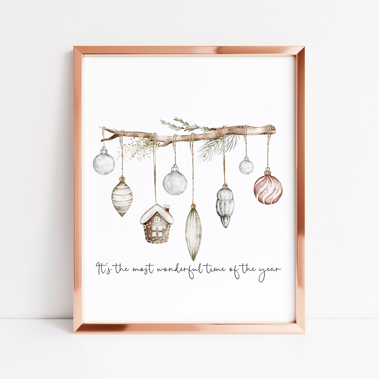 Christmas Print Watercolour Green white red hanging decorations Wall Art (unframed)