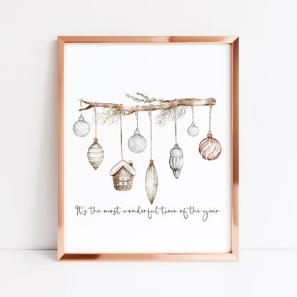 Christmas Print Watercolour Green white red hanging decorations Wall Art (unframed)