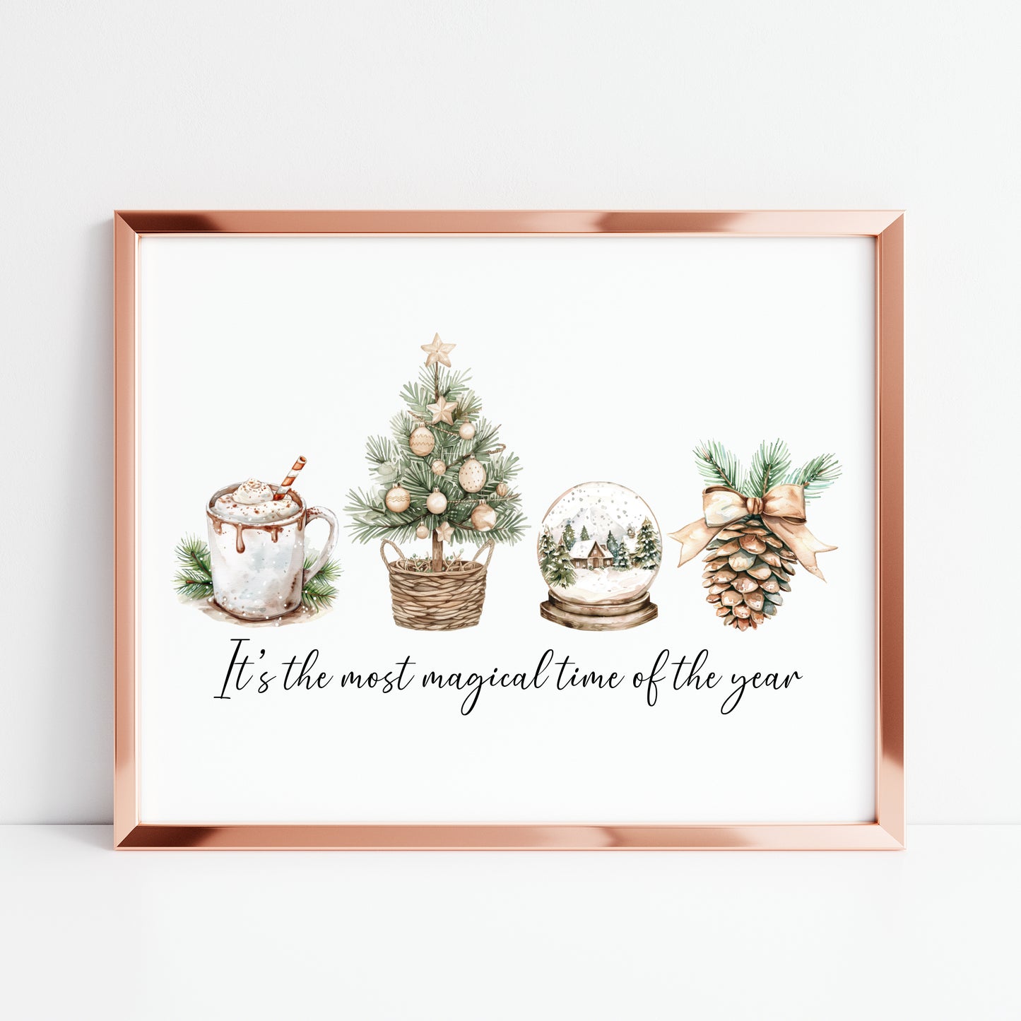 Christmas print, the most magical time of the year beige green watercolour unframed seasonal wall art poster