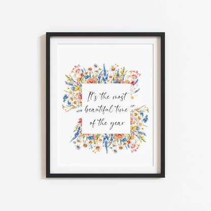 Summer print the most beautiful time of the year bright wildflowers floral wreath seasonal summer unframed wall art summer print summer home
