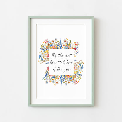 Summer print the most beautiful time of the year bright wildflowers floral wreath seasonal summer unframed wall art summer print summer home