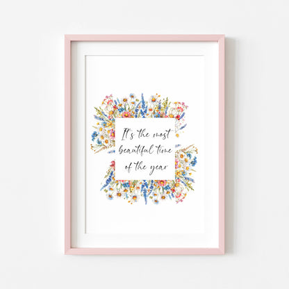 Summer print the most beautiful time of the year bright wildflowers floral wreath seasonal summer unframed wall art summer print summer home