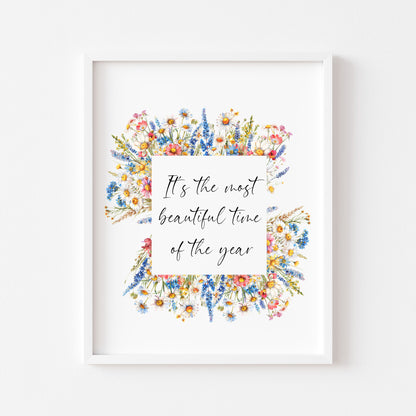 Summer print the most beautiful time of the year bright wildflowers floral wreath seasonal summer unframed wall art summer print summer home