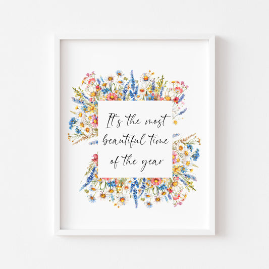 Summer print the most beautiful time of the year bright wildflowers floral wreath seasonal summer unframed wall art summer print summer home
