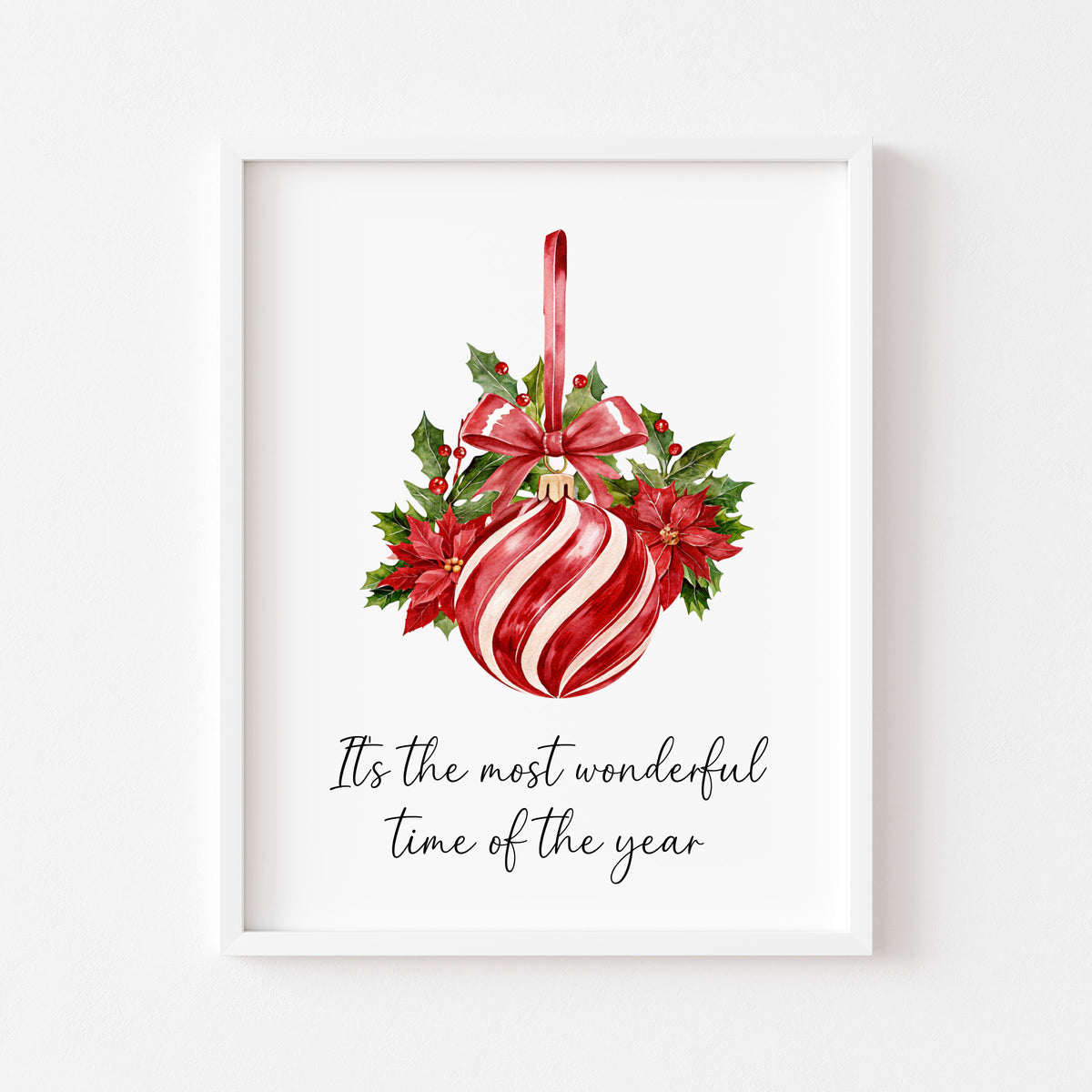 Christmas Print Red White & Green Striped Hanging Bauble xmas seasonal decor (Unframed)