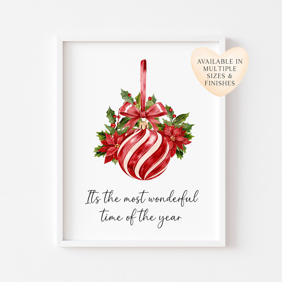 Christmas Print Red White & Green Striped Hanging Bauble xmas seasonal decor (Unframed)