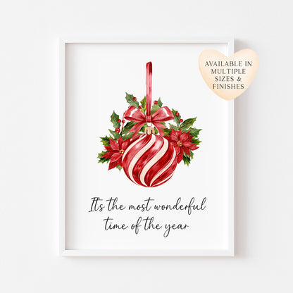 Christmas Print Red White & Green Striped Hanging Bauble xmas seasonal decor (Unframed)
