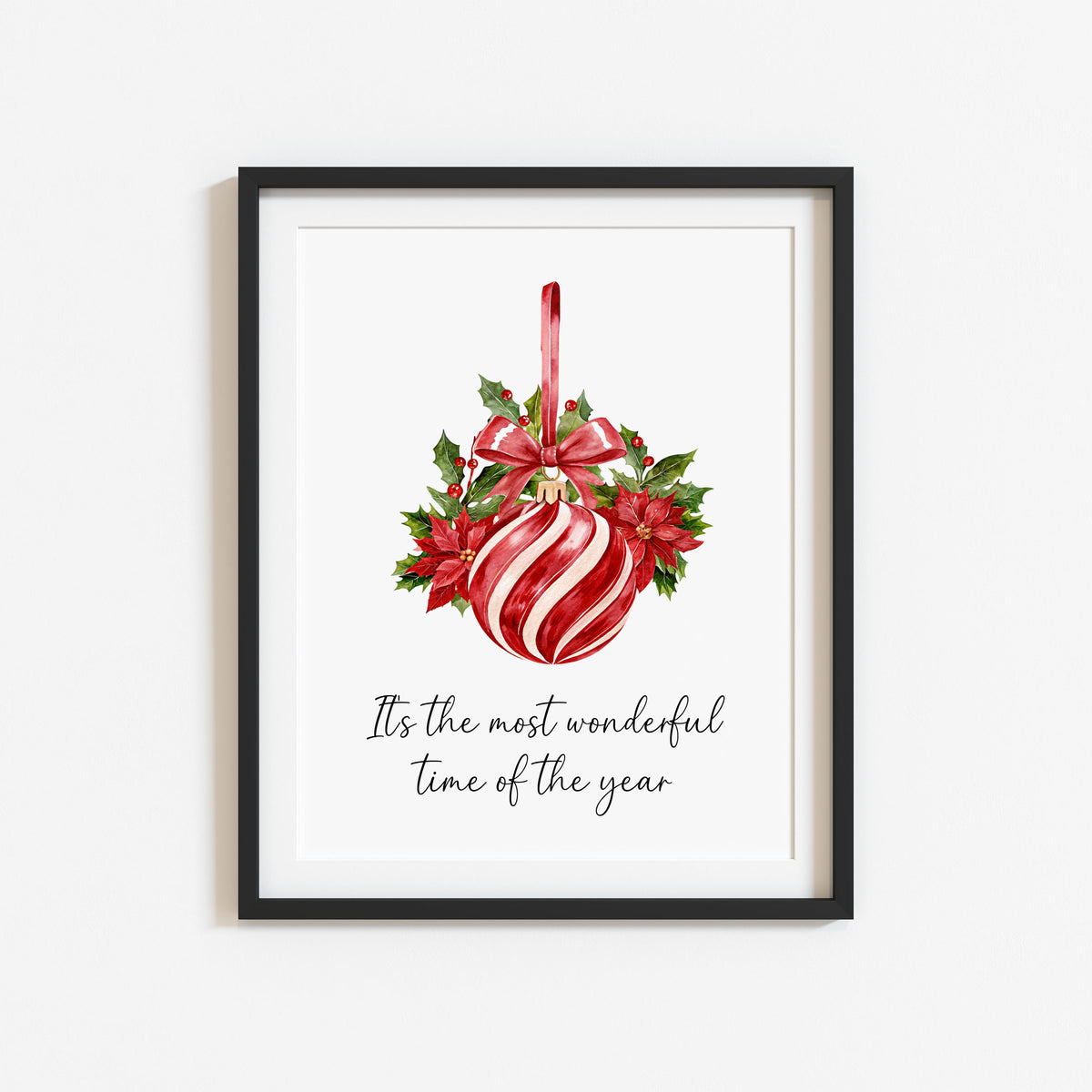Christmas Print Red White & Green Striped Hanging Bauble xmas seasonal decor (Unframed)