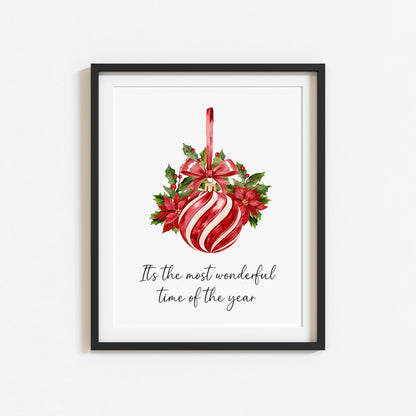 Christmas Print Red White & Green Striped Hanging Bauble xmas seasonal decor (Unframed)