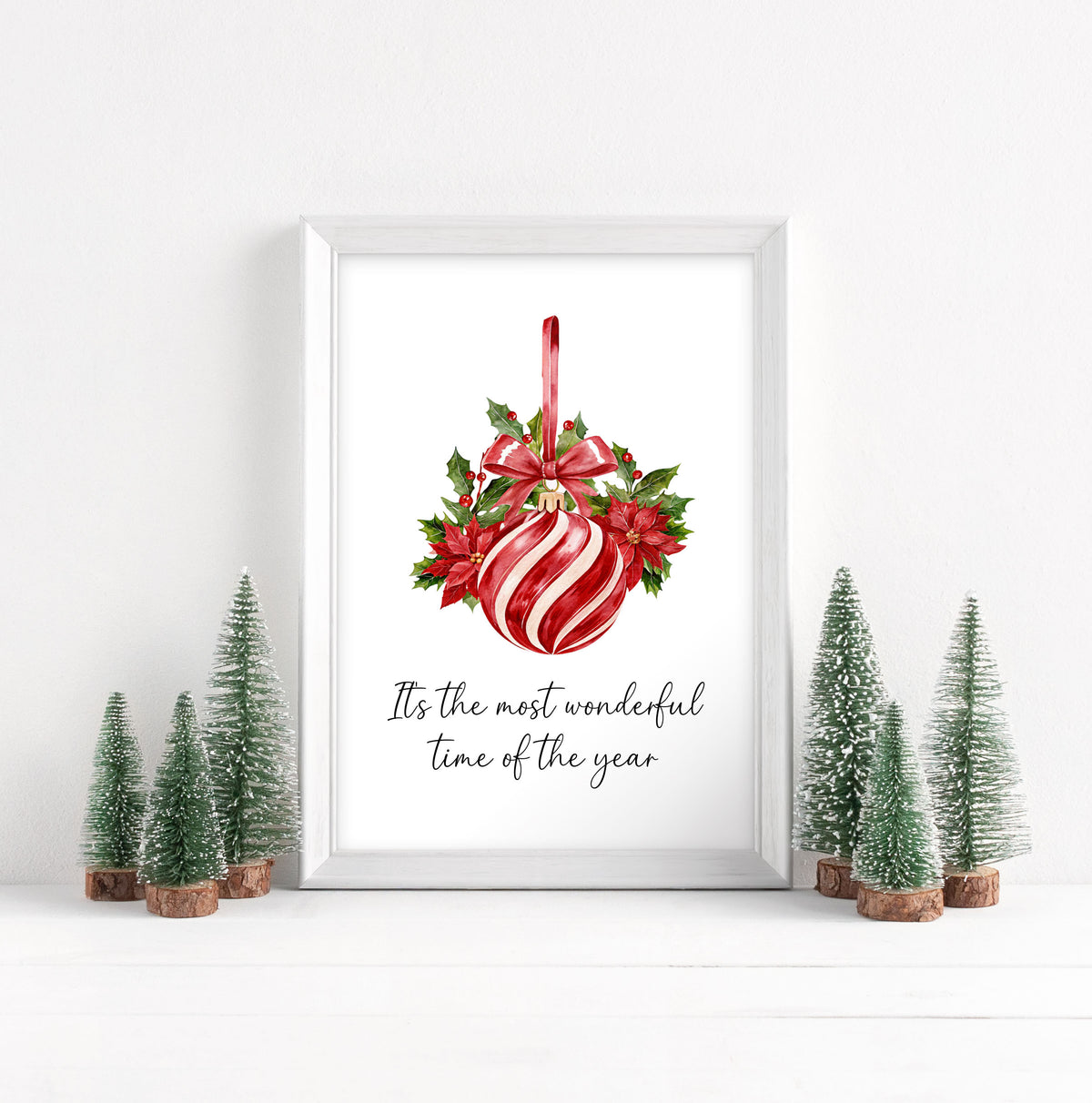 Christmas Print Red White & Green Striped Hanging Bauble xmas seasonal decor (Unframed)