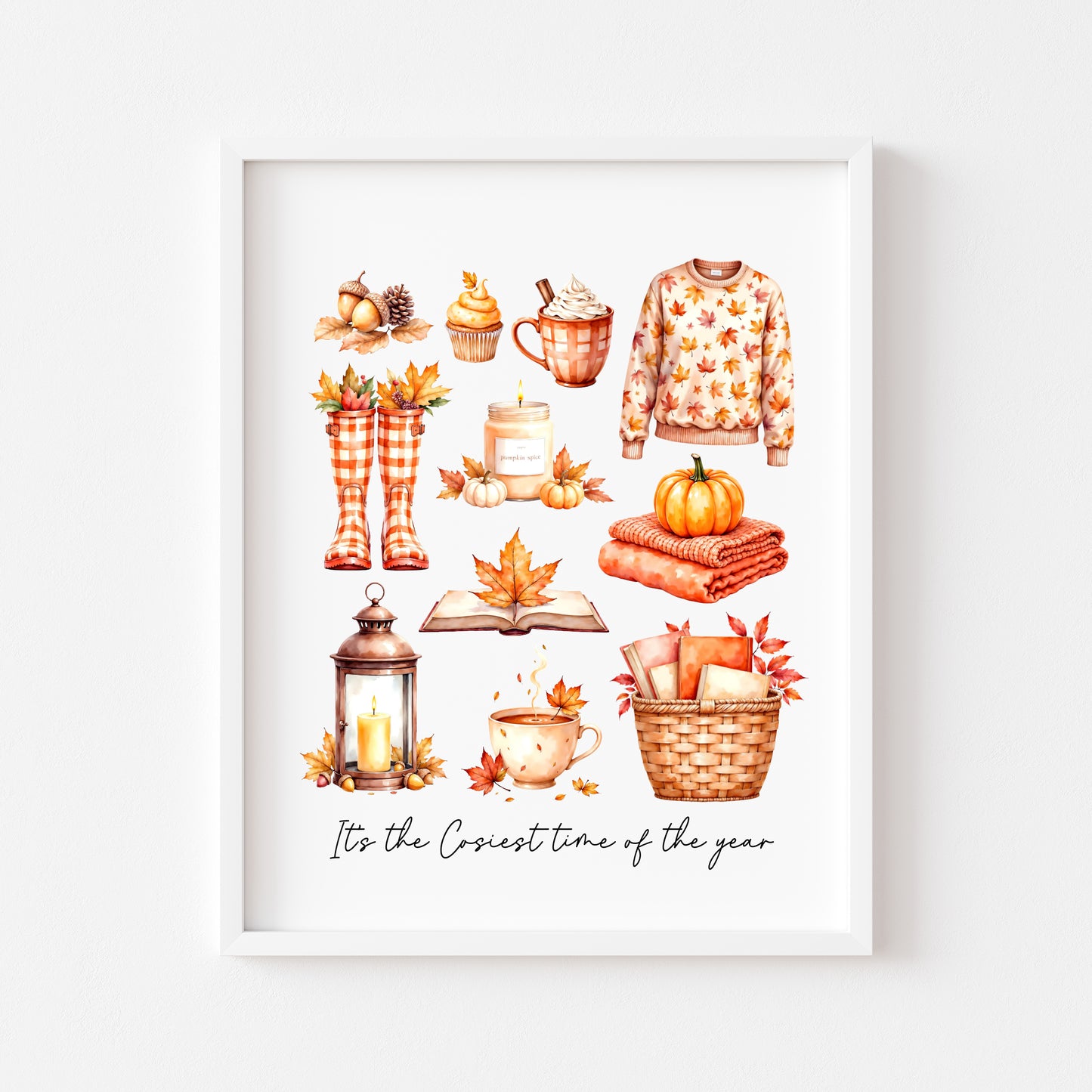 Autumn Favourites Print Cosy Home Decor orange chequered seasonal wall art poster (unframed)