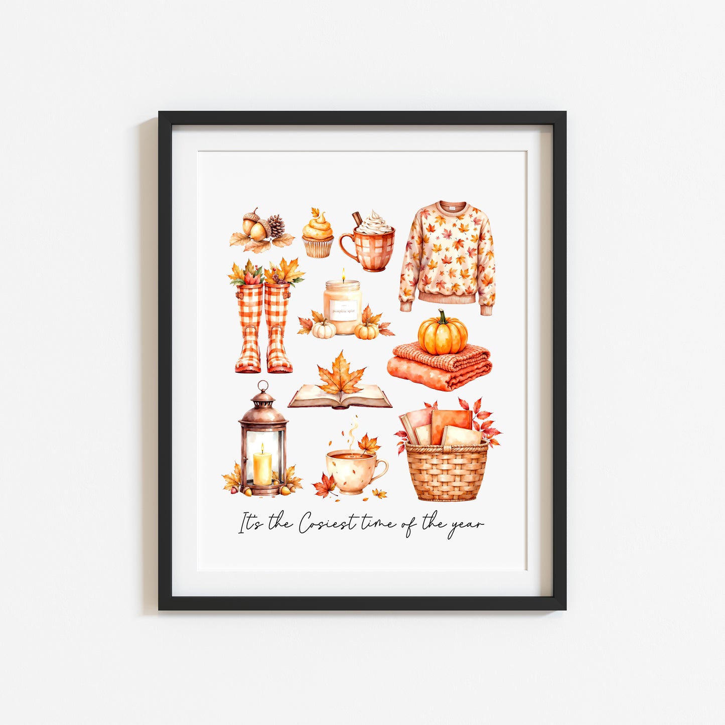Autumn Favourites Print Cosy Home Decor orange chequered seasonal wall art poster (unframed)