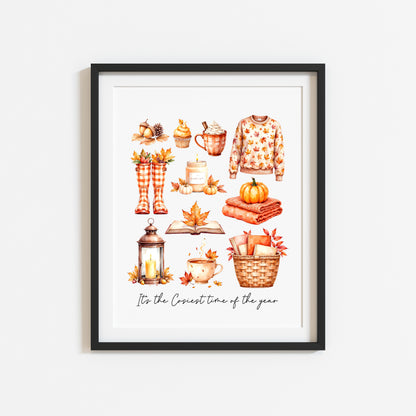 Autumn Favourites Print Cosy Home Decor orange chequered seasonal wall art poster (unframed)
