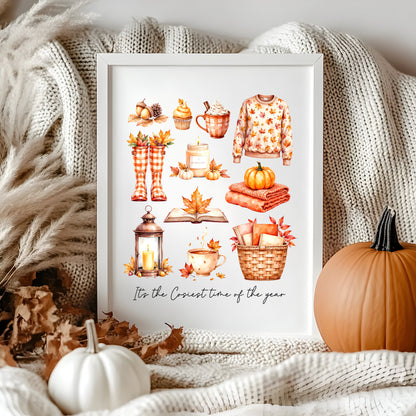 Autumn Favourites Print Cosy Home Decor orange chequered seasonal wall art poster (unframed)