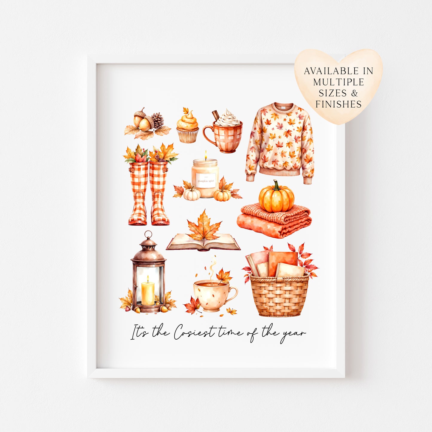 Autumn Favourites Print Cosy Home Decor orange chequered seasonal wall art poster (unframed)