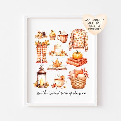 Autumn Favourites Print Cosy Home Decor orange chequered seasonal wall art poster (unframed)