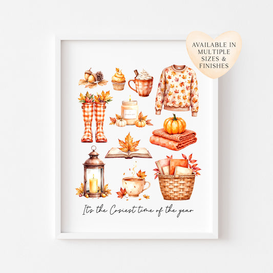 Autumn Favourites Print Cosy Home Decor orange chequered seasonal wall art poster (unframed)