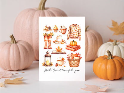 Autumn Favourites Print Cosy Home Decor orange chequered seasonal wall art poster (unframed)