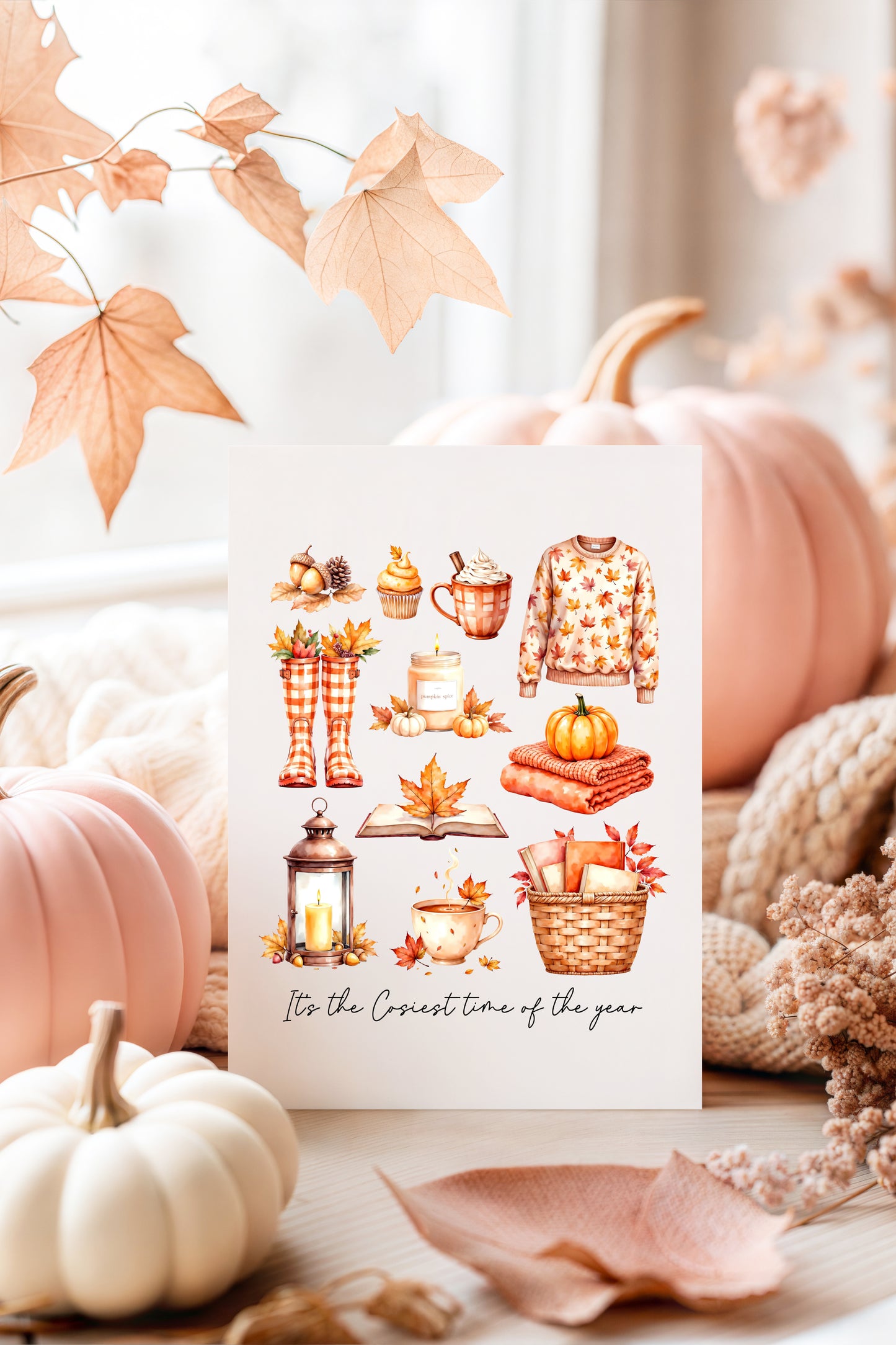 Autumn Favourites Print Cosy Home Decor orange chequered seasonal wall art poster (unframed)