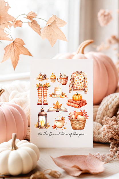 Autumn Favourites Print Cosy Home Decor orange chequered seasonal wall art poster (unframed)