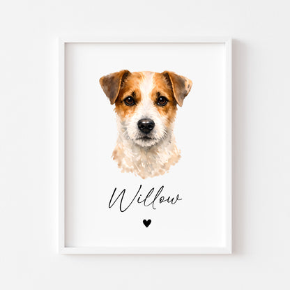 Personalised Jack Russell Dog Print Custom Name Pet portrait watercolour unframed wall art