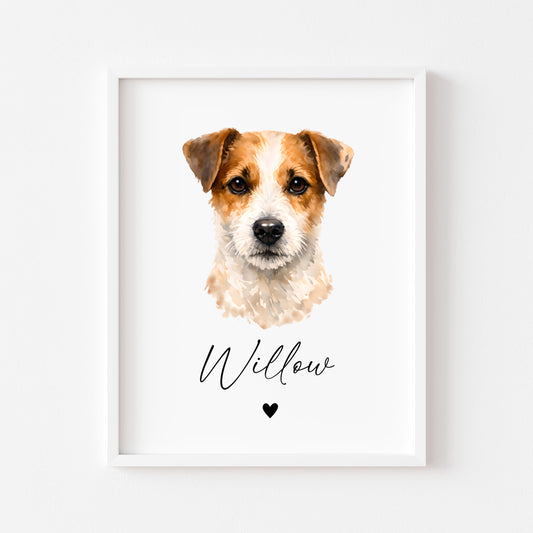 Personalised Jack Russell Dog Print Custom Name Pet portrait watercolour unframed wall art