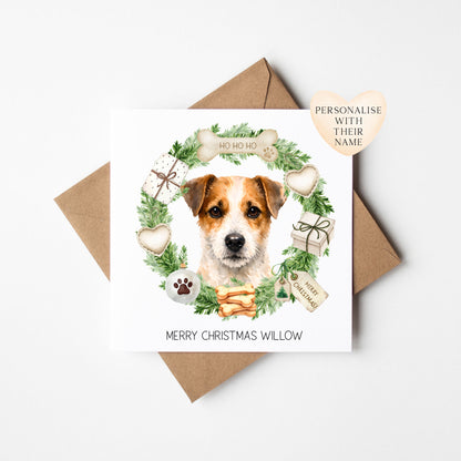 Personalised Dog Christmas card, Jack Russell custom pet name xmas card