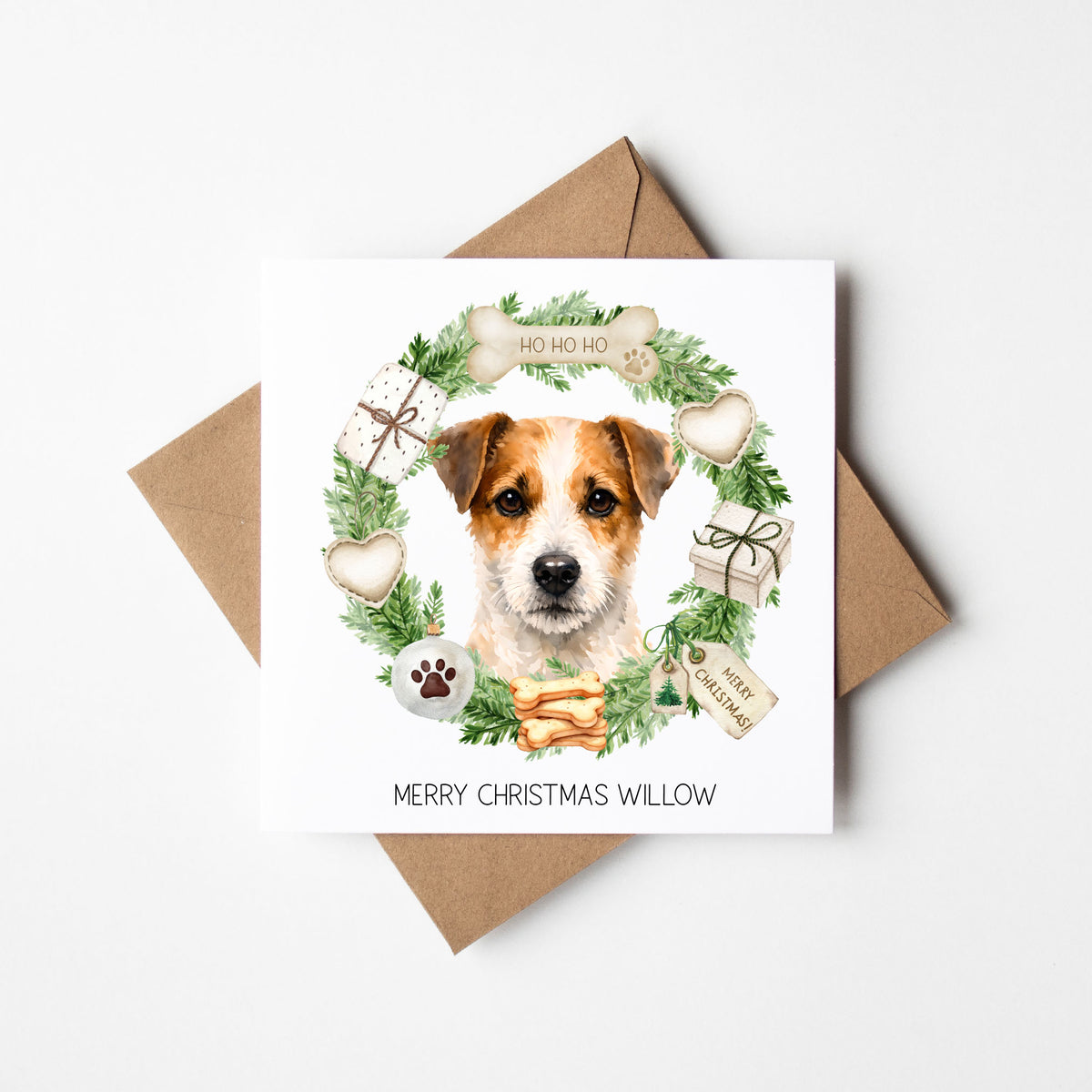 Personalised Dog Christmas card, Jack Russell custom pet name xmas card