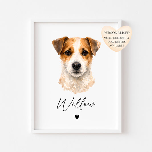 Personalised Jack Russell Dog Print Custom Name Pet portrait watercolour unframed wall art