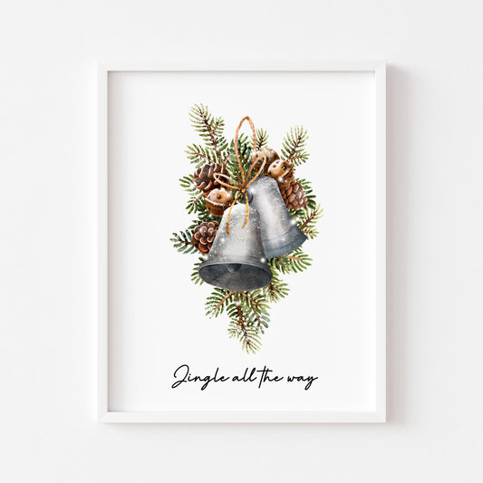 Jingle all the way Pinecone watercolour wreath bouquet xmas seasonal unframed wall art poster print
