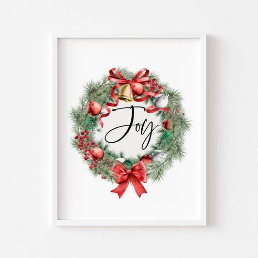 Joy watercolour Christmas home decor wreath xmas seasonal unframed wall art poster print