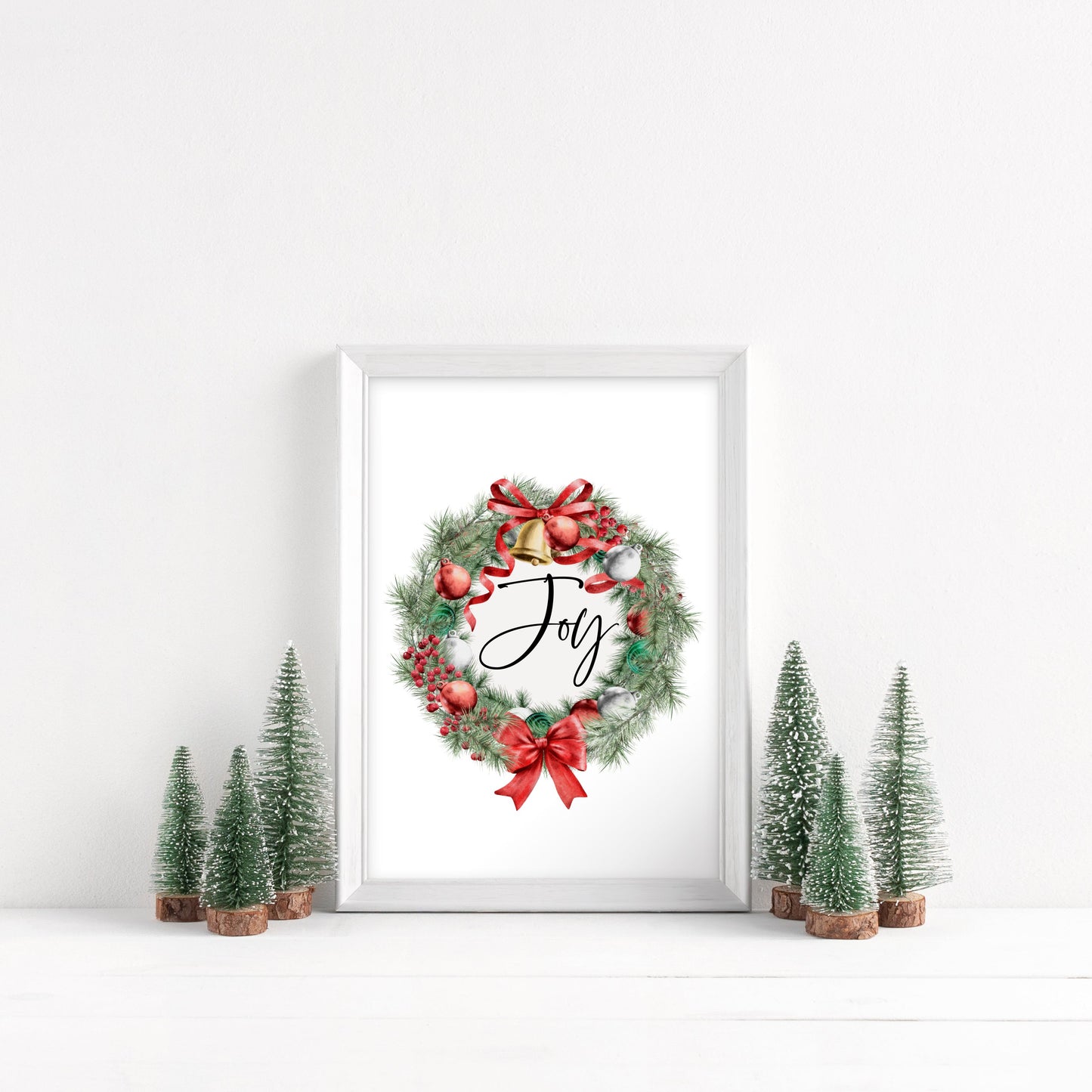 Joy watercolour Christmas home decor wreath xmas seasonal unframed wall art poster print