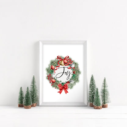 Joy watercolour Christmas home decor wreath xmas seasonal unframed wall art poster print