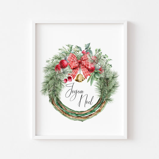 Joyeux Noel watercolour Christmas wreath xmas seasonal unframed wall art poster print