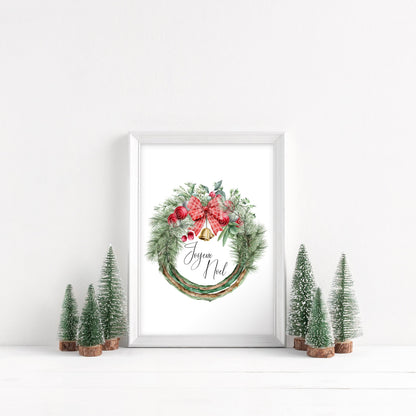 Joyeux Noel watercolour Christmas wreath xmas seasonal unframed wall art poster print