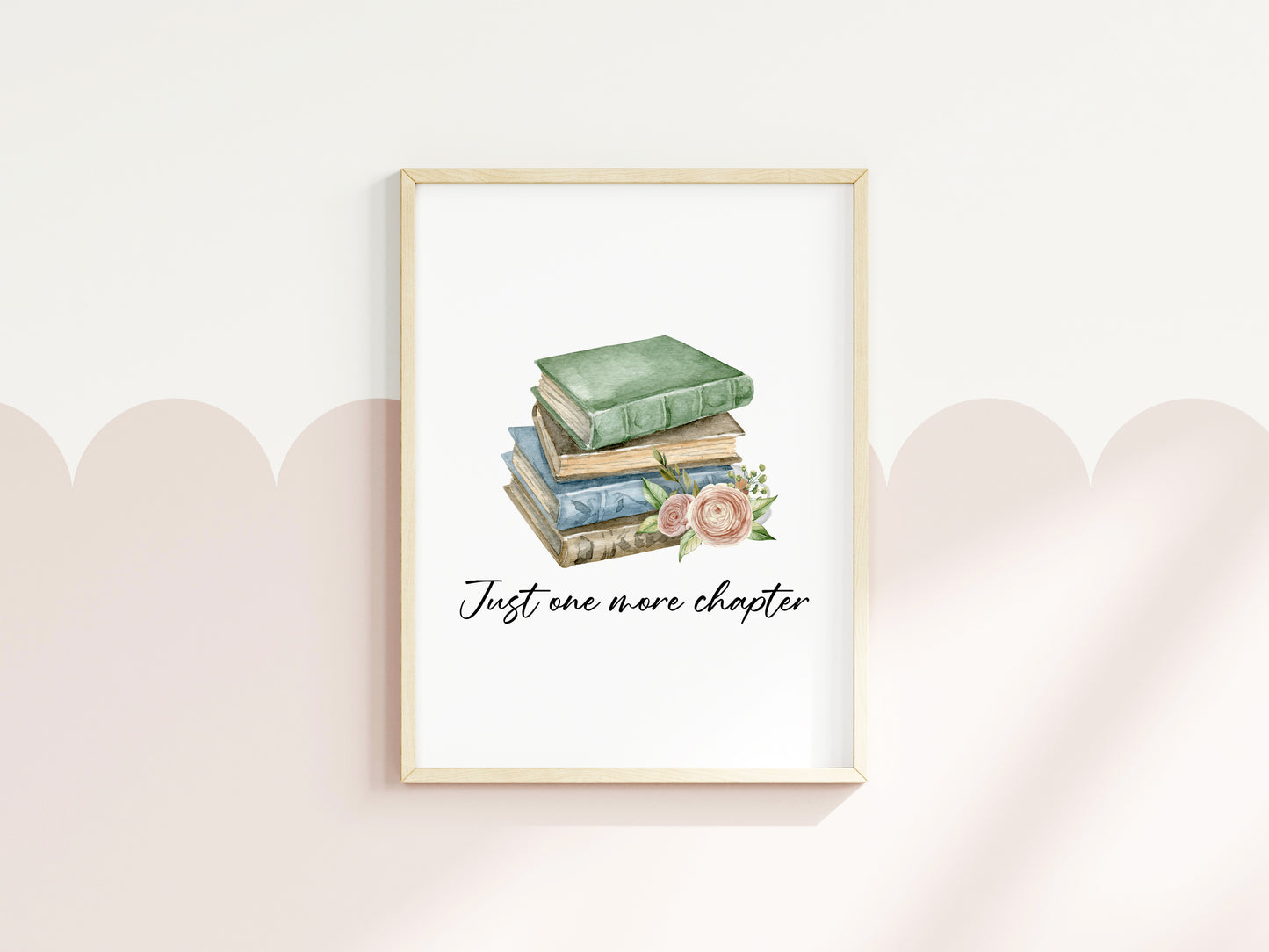 Just one more chapter, watercolour book stack floral illustration book lover bedroom office unframed wall art poster print