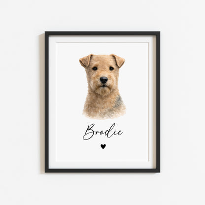 Personalised Lakeland Terrier Dog Print Custom Name Pet portrait watercolour unframed wall art